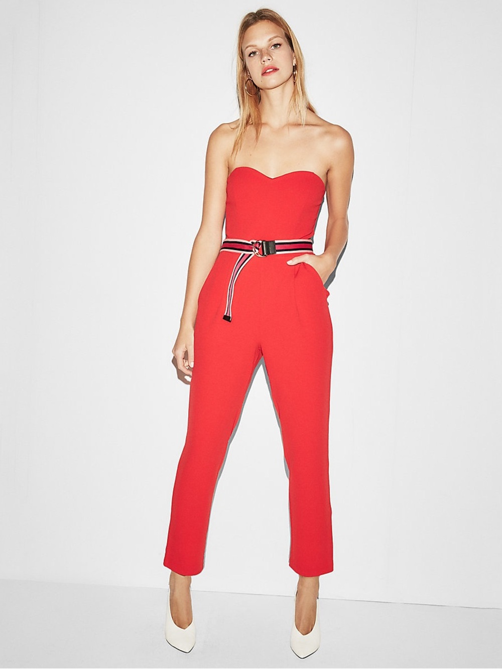Express Racing Red Strapless Sweetheart Jumpsuit Size 2